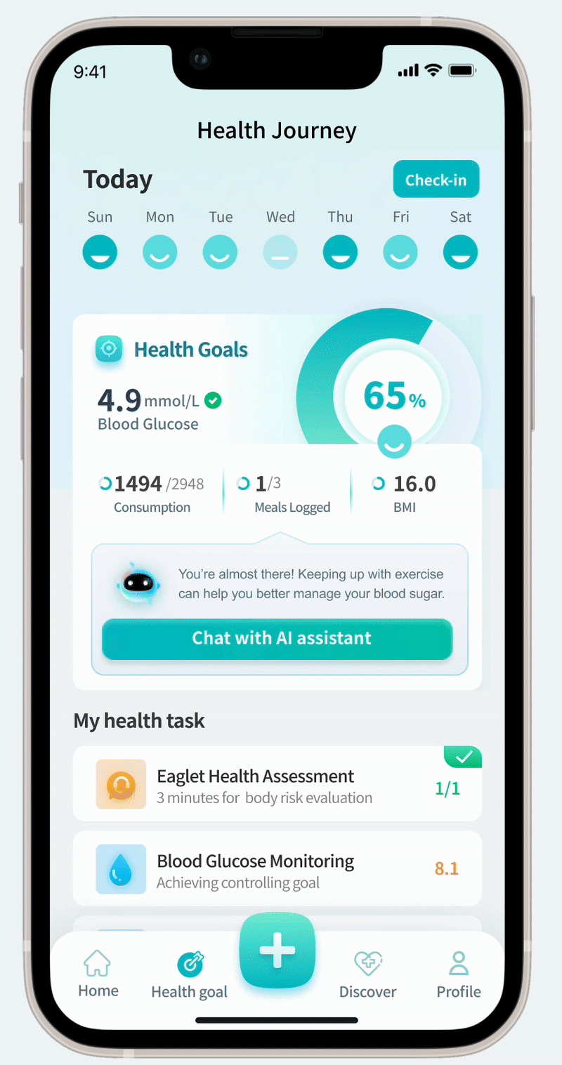 Health journey page with goals and daily health tasks