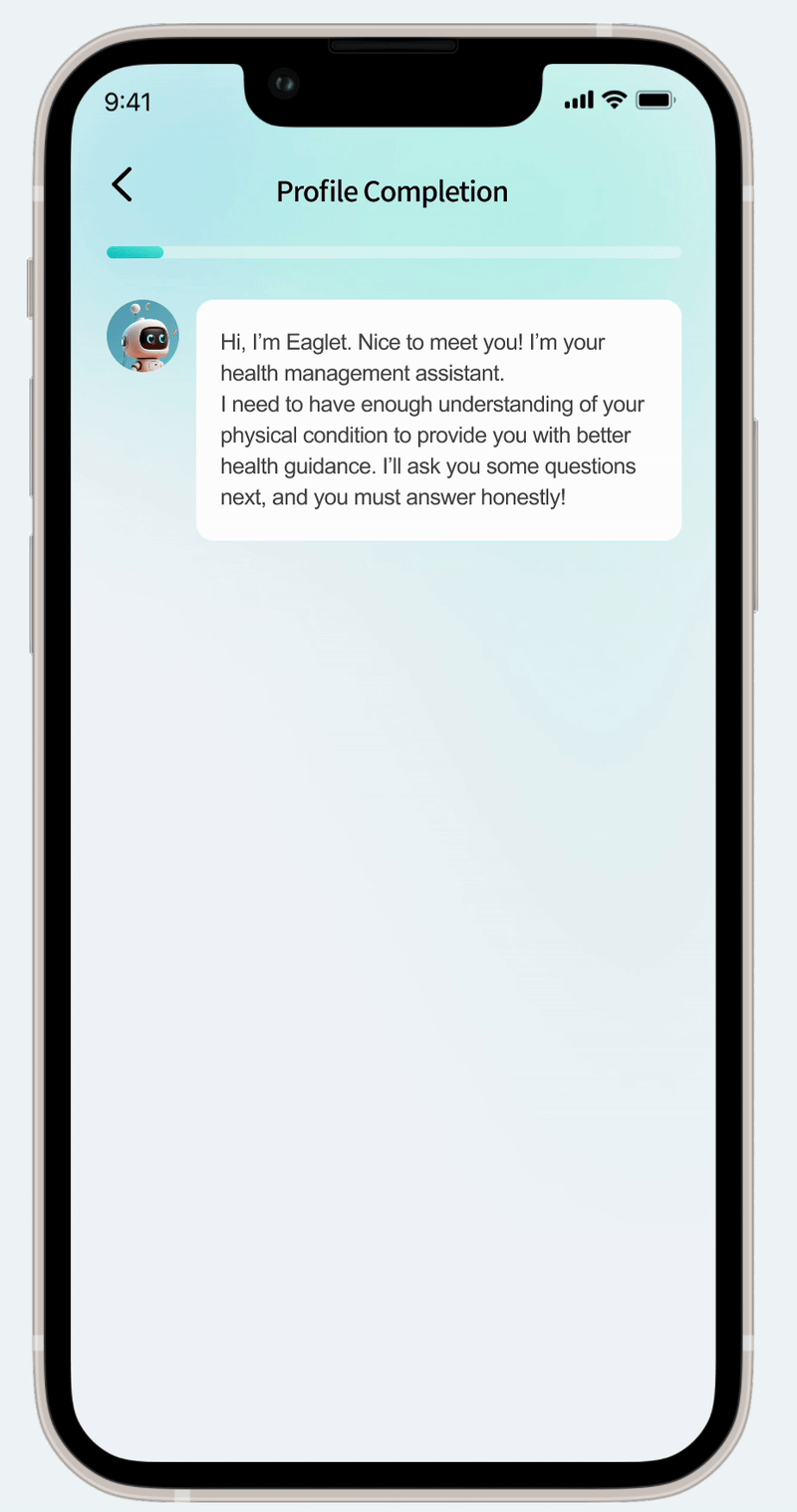 AI bot guiding the user through profile completion