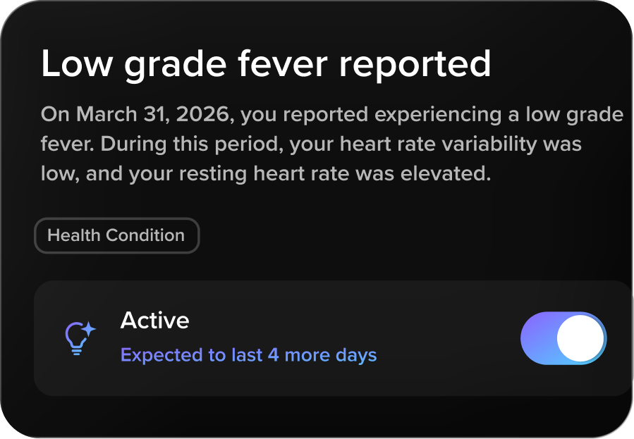 Low grade fever reported — an active health-condition memory expected to last 4 more days